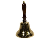 10" Hand Held Maritime Bell with Polished Brass Finish and Wooden Handle