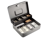Tiered Cash Box with Bill Weights, 12 in, Cam Key Lock, Charcoal