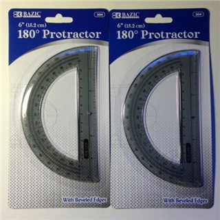 2 in Lot Bazic 6" 180 Degree Protractor with Beveled Edges New in Package