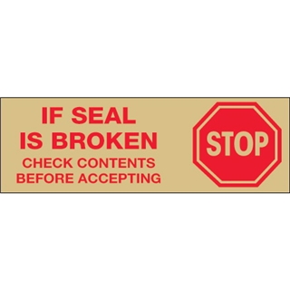 2" x 55 yds. - "Stop If Seal Is Broken..." Tan (6 Pack) Tape Logic™ Pre-Printed Carton Sealing Tape (6 Per Case)