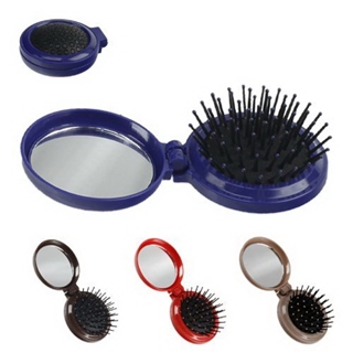 2pc Compact Travel Pop-Up Folding Hair Brush with Real Glass Mirror - Massage Ball Tips