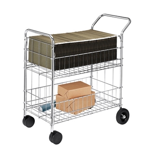Fellowes 40912 Chrome-plated Steel Wire Mail Cart with Upper and Lower Baskets