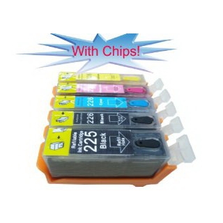 5 Pack US Patent Canon PGI-225 BK CLI-226 BK C M Y compatible ink cartridges (With CHIPS Now!) for Canon PIXMA iX6520,iP4820, MG5120, MG5220, MG8120, MG6120 printers