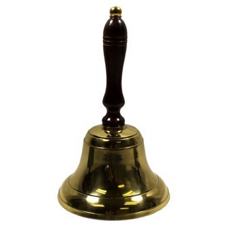 8" Hand Held Maritime Bell with Polished Brass Finish and Wooden Handle