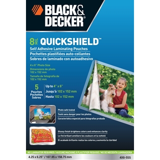 BLACK + DECKER QuickShield Self-Adhesive 4 x 6 Photo Laminating Pouches, 8-mil, 5 Pack (4X6-5SS) 