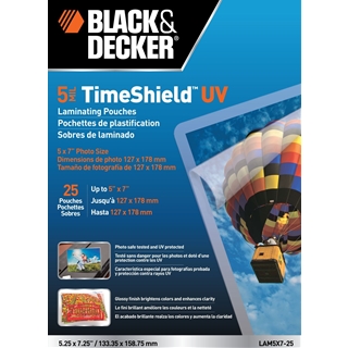 BLACK + DECKER TimeShield UV Thermal Laminating Pouches, 5 x 7 Photo, 5 mil - 25 Pack (LAM5X7-25)