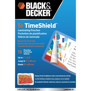 Black and Decker TimeShield Thermal Laminating Pouches, Business Card, 5 mil - 10 Pack (LAMBUS5-10)