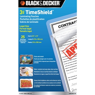 BLACK + DECKER TimeShield Thermal Laminating Pouches, Legal, 3 mil - 25 Pack (LAMLEGAL3-25)