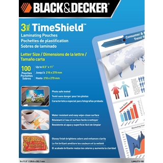 BLACK + DECKER TimeShield Thermal Laminating Pouches, Letter, 3 mil - 100 Pack (LAMLET3-100)