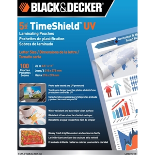 BLACK + DECKER TimeShield UV Thermal Laminating Pouches, Letter, 5 mil - 100 Pack (LAMLET5-100)