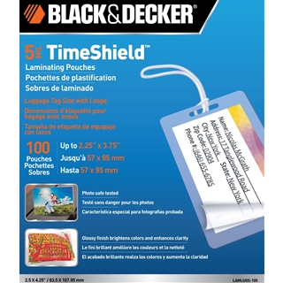 BLACK + DECKER TimeShield Thermal Laminating Pouches, Luggage Tag with Loops, 5 mil - 100 Pack (LAMLUG5-100)