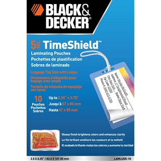 BLACK + DECKER TimeShield Thermal Laminating Pouches, Luggage Tag with Loops, 5 mil - 10 Pack (LAMLUG5-10)