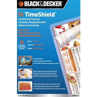 BLACK + DECKER TimeShield Thermal Laminating Pouches, Menu, 5 mil - 25 Pack (LAMMENU5-25)