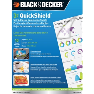BLACK + DECKER QuickShield Self-Adhesive Letter Size Laminating Sheets, 3-mil, 10 Pack (LET-10SHSS)