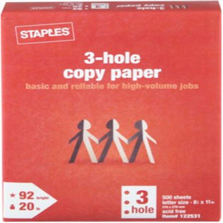 Staples 3-Hole Punch Multipurpose Copy Laser Inkjet Printer Paper, 8 1/2 x 11