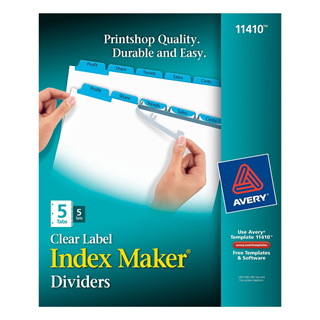 Avery Index Maker Clear Label Dividers, Easy Apply Label Strip, 5-Tab, Blue