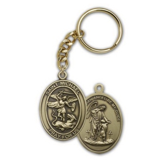 Antique Gold St. Michael the Archangel Keychain. Patron Saint of Police Officers & EMT's & Protection