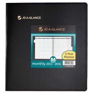 AT-A-GLANCE Three-Year Monthly Planner, 9 x 11 Inches, Black, 2012 (70-236-05)