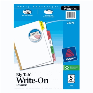 Avery Big Tab Write-On Dividers, 5-Tab Set, 1 Set (23076)