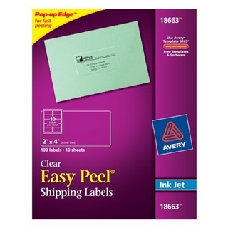 Avery Easy Peel Clear Shipping Labels for Inkjet Printers, 2 x 4-Inches, Pack of 100 (18663)