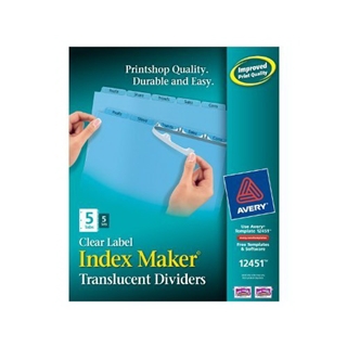 Avery Index Maker Translucent Dividers with Clear Labels, 5 Tab, Blue, 5 Sets (12451)