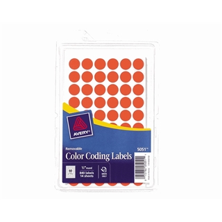 Avery Removable Color Coding Labels, 0.5 Inch, Neon Red, Round, Pack of 840 (05051)