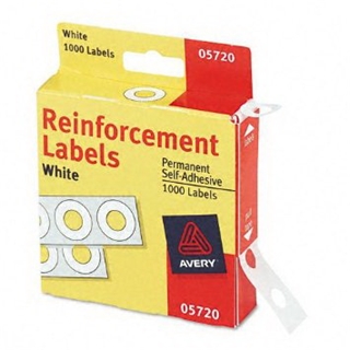 Avery : Self-Adhesive Polyvinyl Standard Diameter Hole Reinforcements, White, 1,000/Pack -:- Sold as 2 Packs of - 1000 - / - Total of 2000 Each