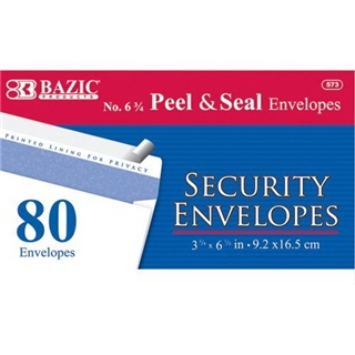 BAZIC No.6-3/4 Peel and Seal Security Envelope, White, 80 Per Pack (573-24P)