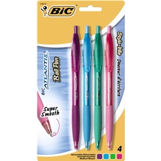 BIC Atlantis Retractable Fashion Ball Pen, Medium Point, 1.0 mm, Assorted, 4 Pens (VCGAP41-Ast)