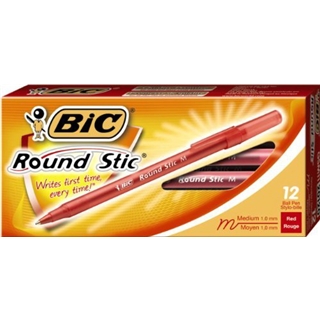 BIC Round Stic Ball Pen Red 12 Pens (GSM11)