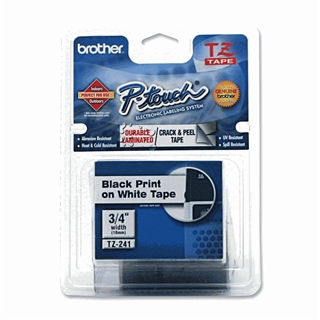 Brother Laminated Tape Black on White, 18mm (TZe241) - Retail Packaging