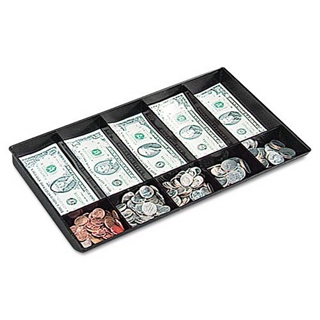 Buddy Products Coin and Bill Tray, 10 Compartments, Plastic, 9.25 x 1.625 x 15.125 Inches, Black