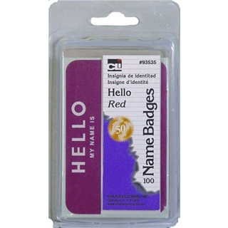 Charles Leonard Labels - Name Badge - 3-3/8" x 2-1/4" - Hello My Name Is - Red - 100/Box, 93535
