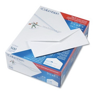 Columbian White Gummed 3 7/8 x 8 7/8 Inch Double-Window Business Envelopes 500 Count (CO165)