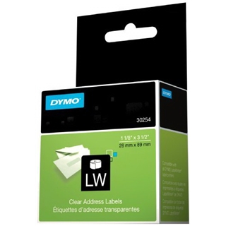 DYMO LabelWriter Address Labels, Clear, 1-1/8" x 3-1/2", 1 Roll/Box, 130 Labels/Roll (30254)
