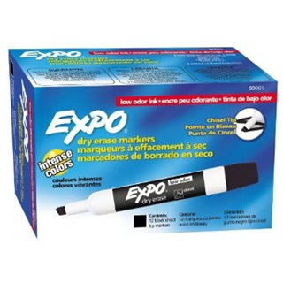 Expo Low Odor Chisel Tip Dry Erase Markers, 12 Black Markers (80001)