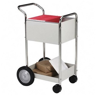 Fellowes Mini Mail Cart - 2 x 10", 2 x 4" Caster - Steel - 16.25" x 26" x 39" - Gray, Chrome