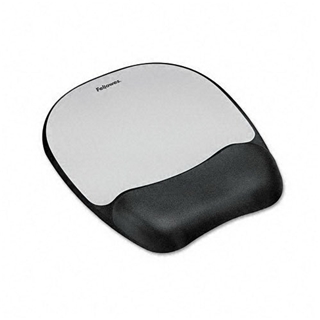 Fellowes Mouse Pad w/Wrist Rest, Nonskid Back, 8 x 9-1/4, Silver - Sold As 1 Each