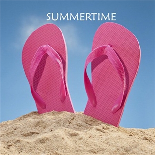 Florene Décor II - Pink Summer Flip Flops On Beach - Mouse Pads