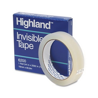 Highland Invisible Permanent Mending Tape, 3/4" x 2592", 3" Core, Clear