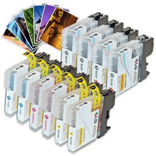 LD © Brother Compatible LC65 Bulk Set of 10 High Yield Ink Cartridges: 4 Black & 2 each of Cyan / Magenta / Yellow + Free 4x6 Photo Paper