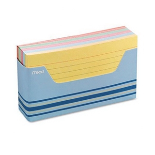 Mead Color Ruled Index Cards with Tray, 3 x 5 Inches, Assorted (63036)