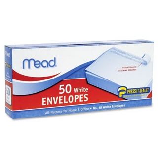 Mead Press-It Seal-It #10 White Envelopes, 50 Count (75024)