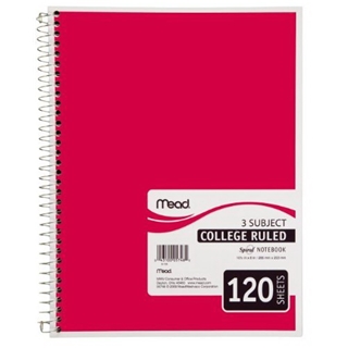 Mead Spiral Notebook, 3-Subject, 120-Count, College Ruled, Red (05748)