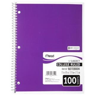 Mead Spiral Notebook, College Ruled, 1 Subject, 8.5 x 11, 100 Sheets, Assorted Colors (06622)