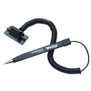 MMF Industries Wedgy Anti-Microbial Scabbard Style Cord Pens/Counter Pens with Adhesive-Backed Square Base, Black Ink, 12 Pens per Box (28604)