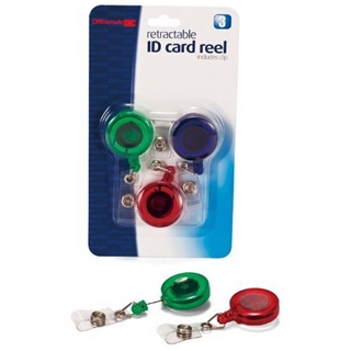 Officemate ID Card Reels, Pack of 3, Assorted Colors (37002)