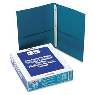 Oxford 57755 Twin Pocket Portfolios with Three Tang Fasteners, Teal, 25/box