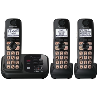 Panasonic KX-TG4733B DECT 6.0 Cordless Phone with Answering System, Black, 3 Handsets