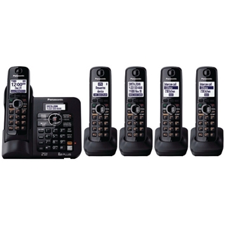 Panasonic KX-TG6645B DECT 6.0 Cordless Phone with Answering System, Black, 5 Handsets
